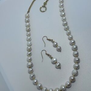 Freshwater pearl necklace gold tone toggle handmade 18” earring set gift for her